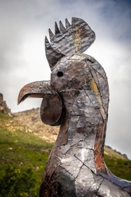 Metal sculpture of a chicken