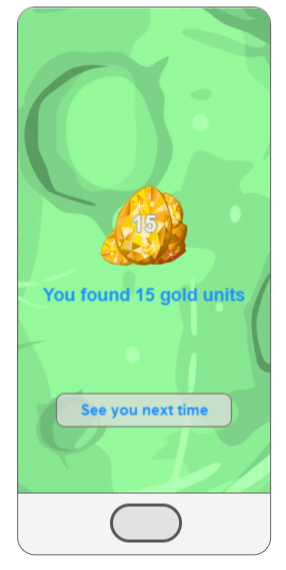 The online app screenshot of a gold bar with words reading, You found 15 gold units.